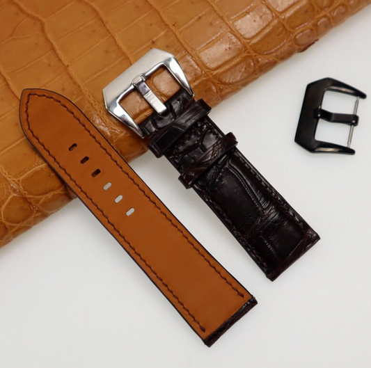 Genuine Alligator Leather Watch Straps Panerai, Leather Watch Bands Quick Release Pins, Handmade Leather Watch Strap