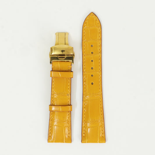 Yellow Genuine Alligator Leather Watch Straps With Deployant Clasp, Leather Watch Bands Quick Release Pins, Handmade Leather Watch Strap