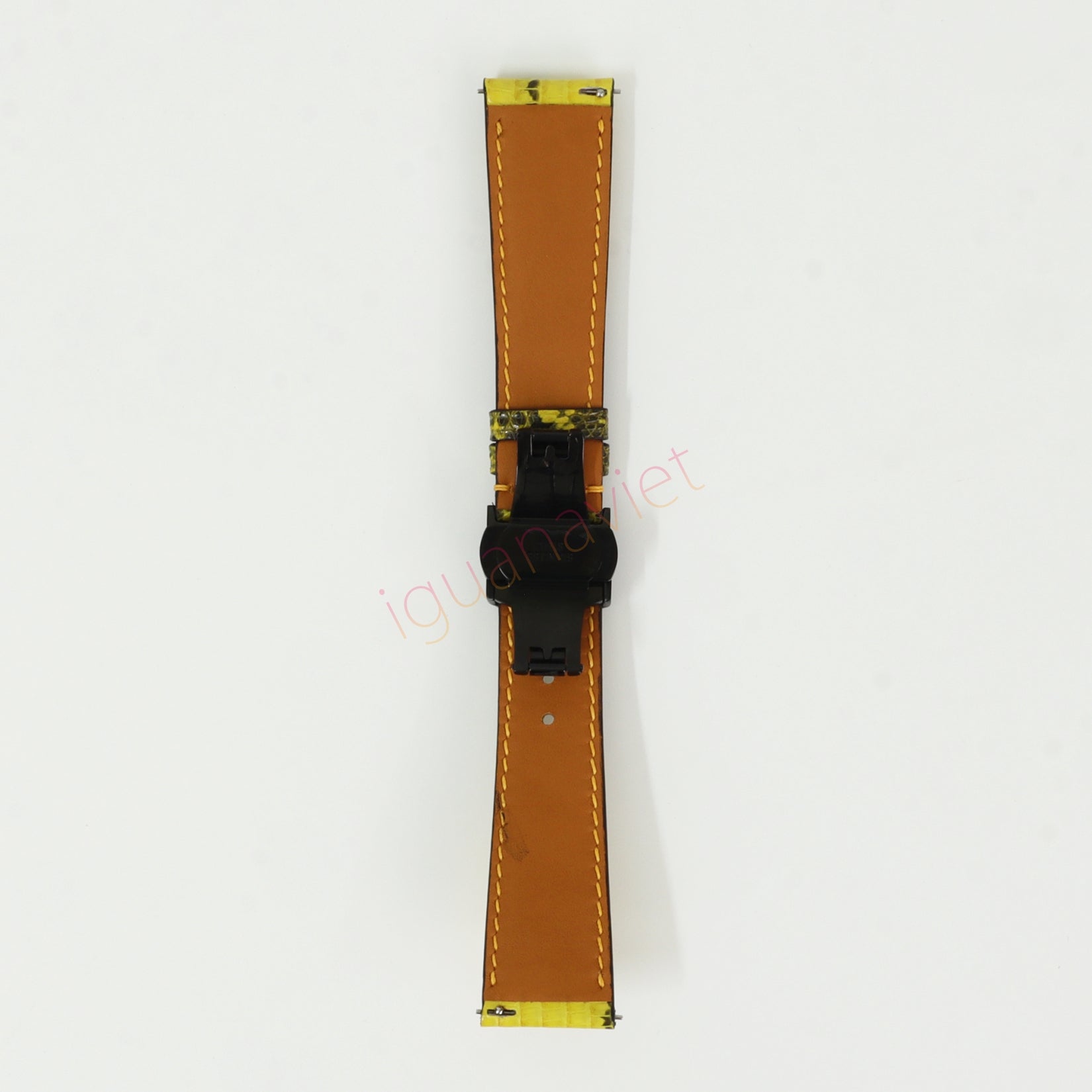 Yellow Genuine iguana leather watch strap with deployment buckle, quick release pin leather watch strap, handmade leather watch strap
