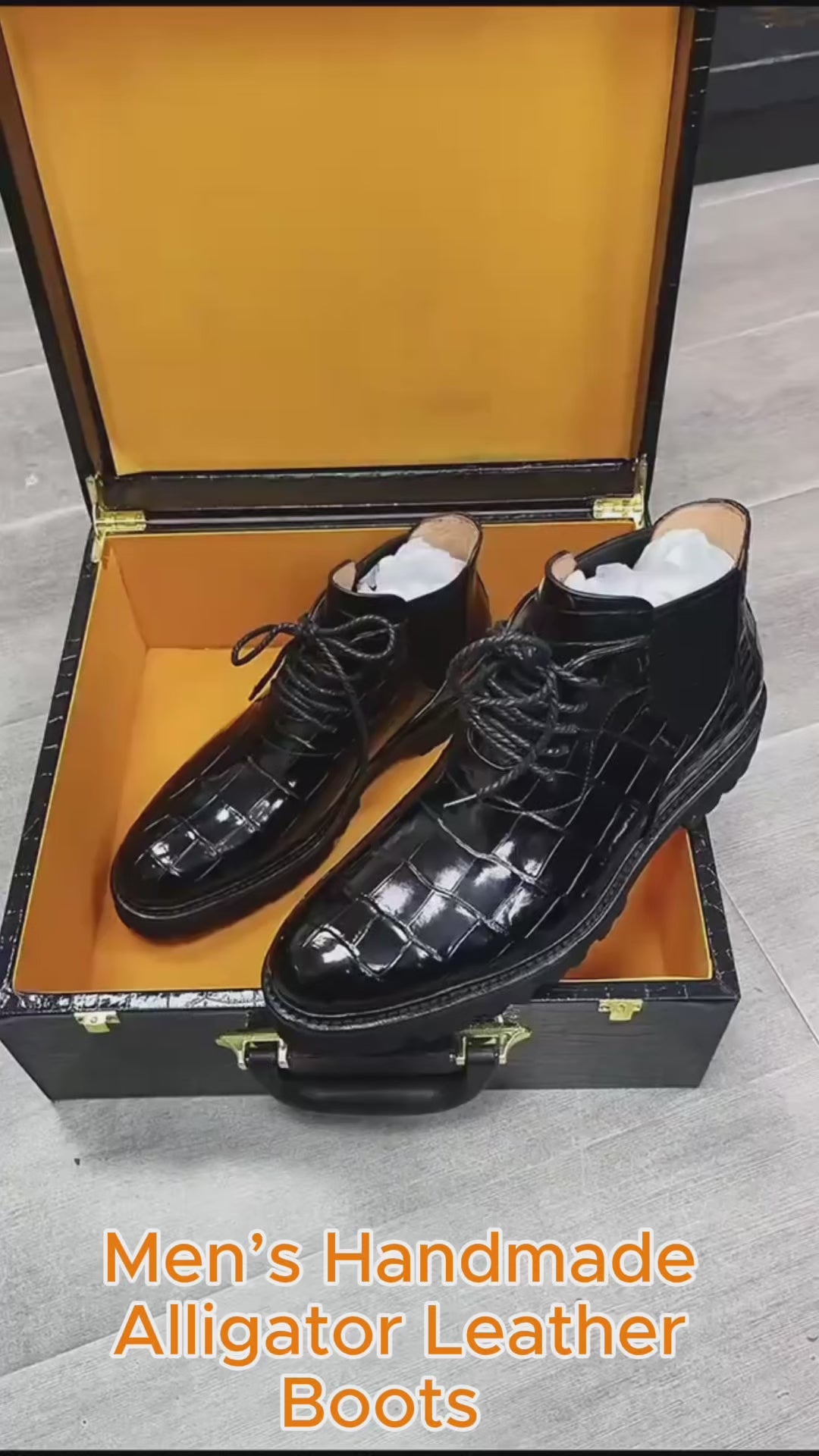 Men’s Handmade Alligator Leather Boots | Black Alligator Men Shoes with Rugged Rubber Sole – Premium Exotic Footwear