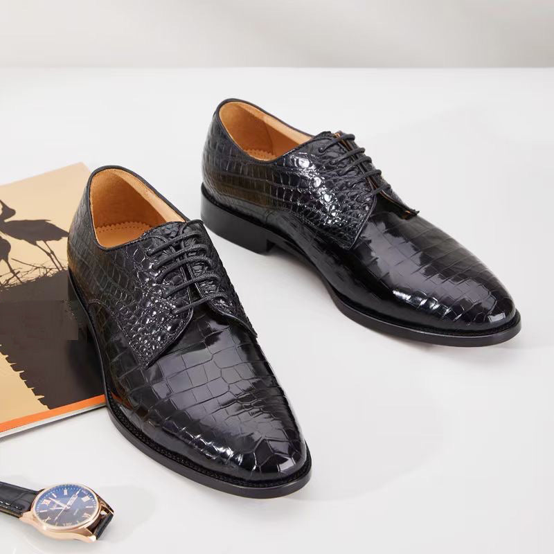 Handmade Mens Black Alligator Shoes, Men Crocodile Embossed Dress Shoes