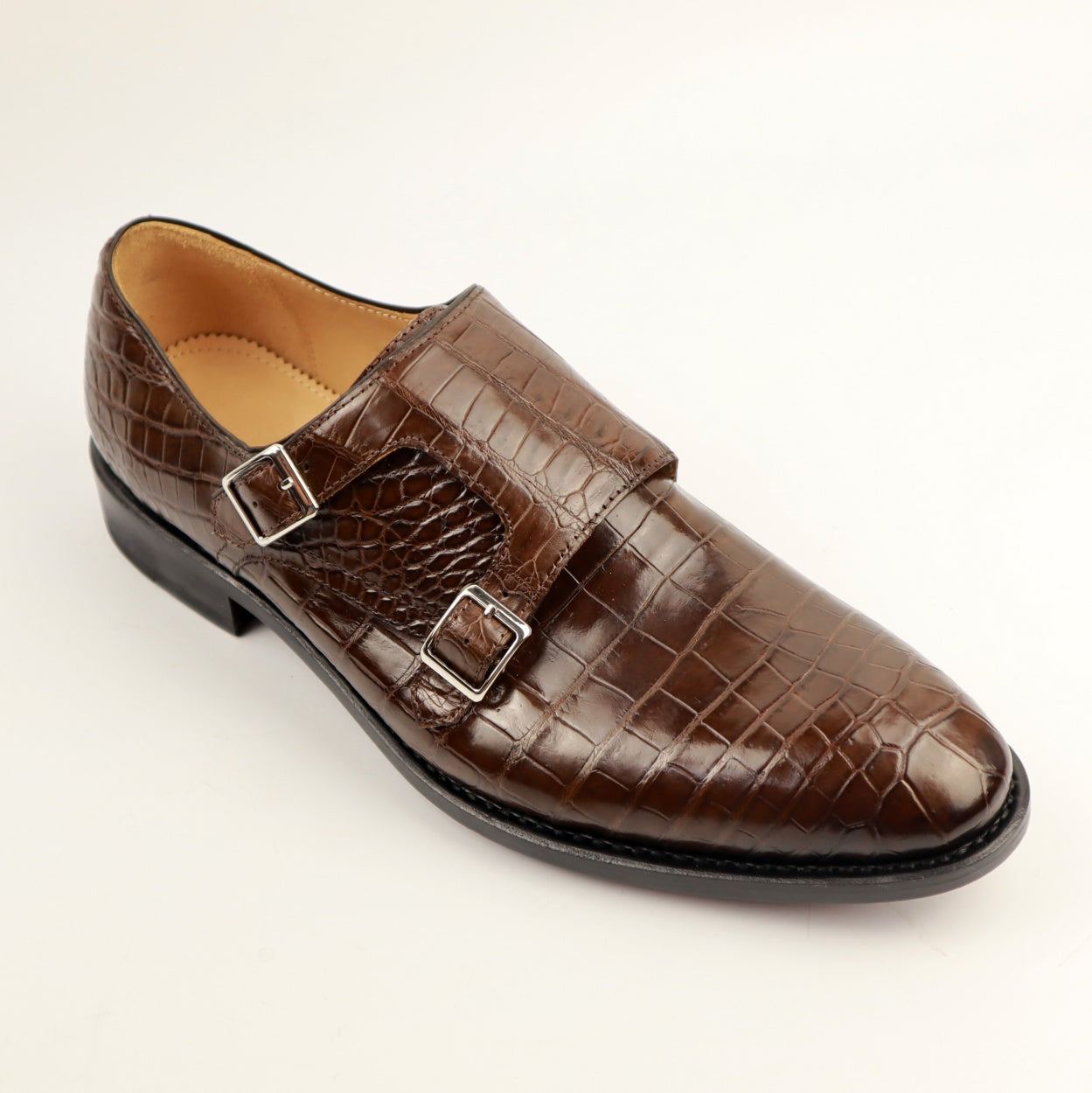 Men's Handmade Crocodile Double Monk Dress Shoe