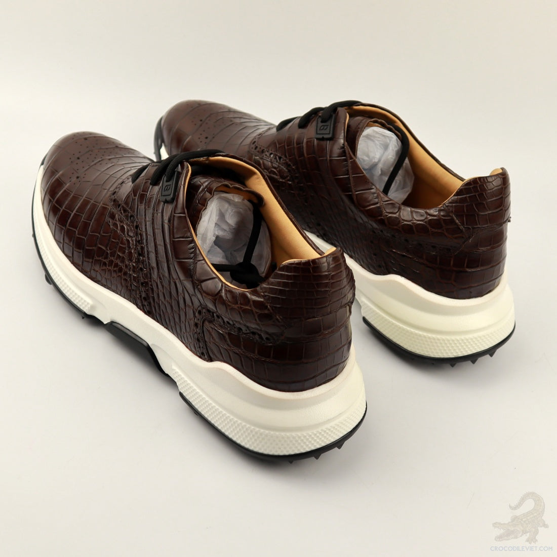Men’s Golf Shoes Genuine Crocodile Alligator Skin Leather Handmade Size US07-US11 | Dark Brown #S563