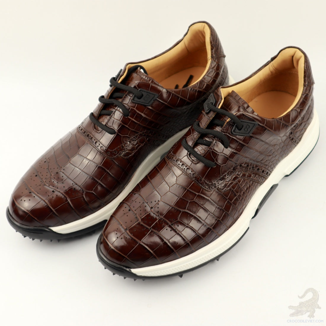 Crocodile Leather Golf Shoes , Two Tone 