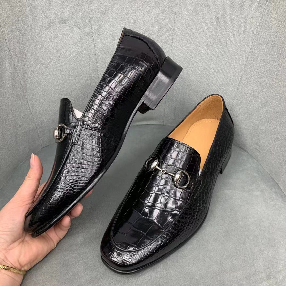 Men's Shoes Genuine Crocodile Alligator Skin Leather Handmade Black Size 7 - Size 14US #362
