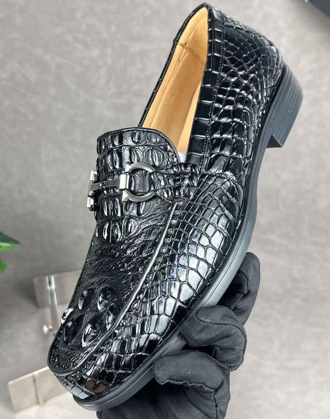 Crocodile Shoes Black Alligator Dress Shoes Handmade Mens Black