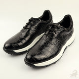 Men’s Golf Shoes Genuine Crocodile Alligator Skin Leather Handmade Size US07-US11 | Black #S562