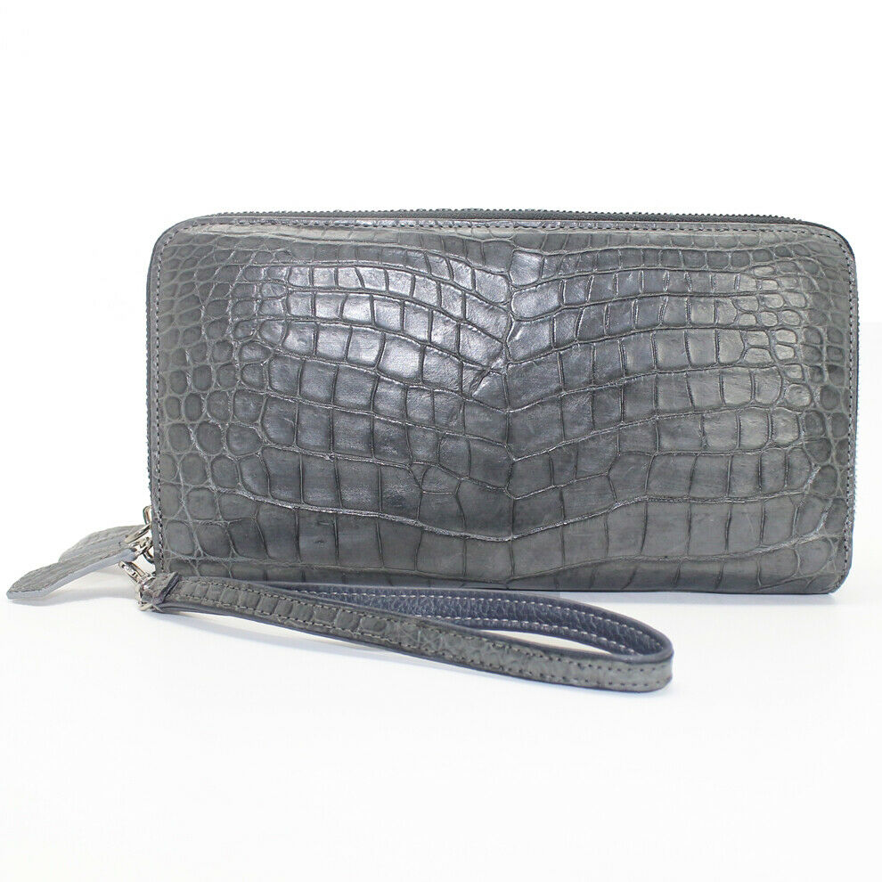Genuine Crocodile Alligator Leather Zipper Black Clutch Long Wallet (11 Colors)