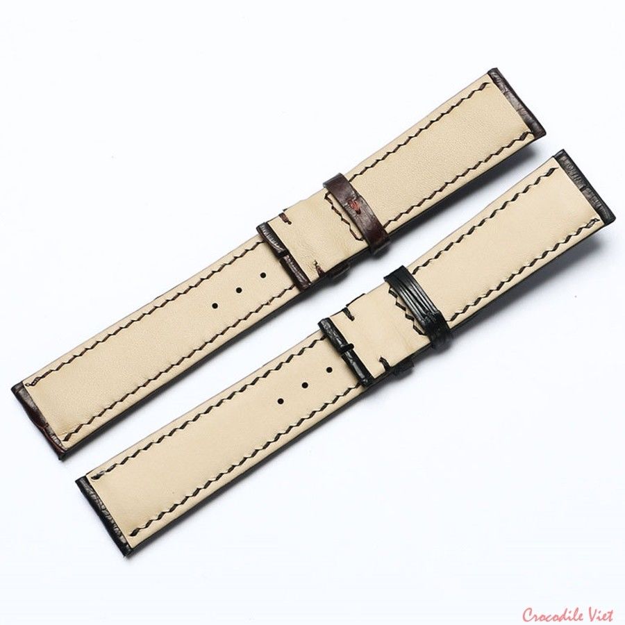 Crocodile Alligator Leather Watch Band Strap Color Black Width 18,20, 22mm