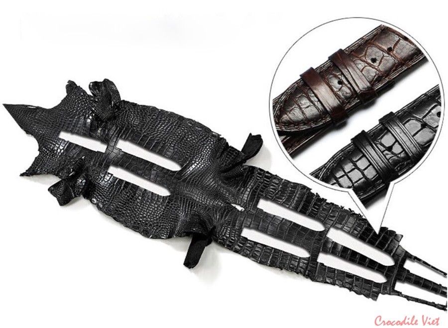 Crocodile Alligator Leather Watch Band Strap Color Black Width 18,20, 22mm