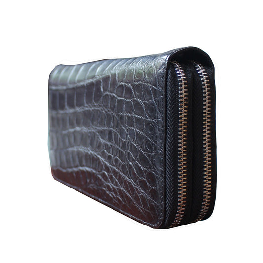 Black Genuine Alligator ,CROCODILE Skin Leather Men's Zipper Wallets Purse #0405