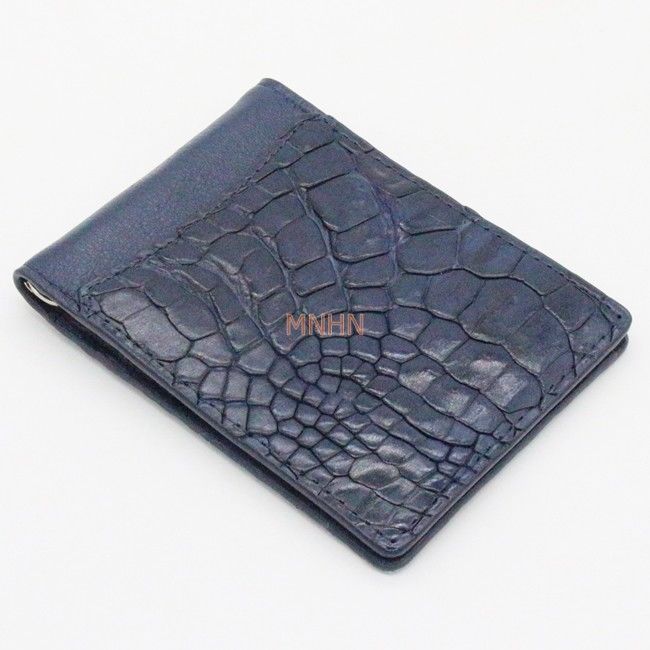 Crocodile Skin Men's Money Clip Belly Leather Wallet Dark Blue Color #KT099