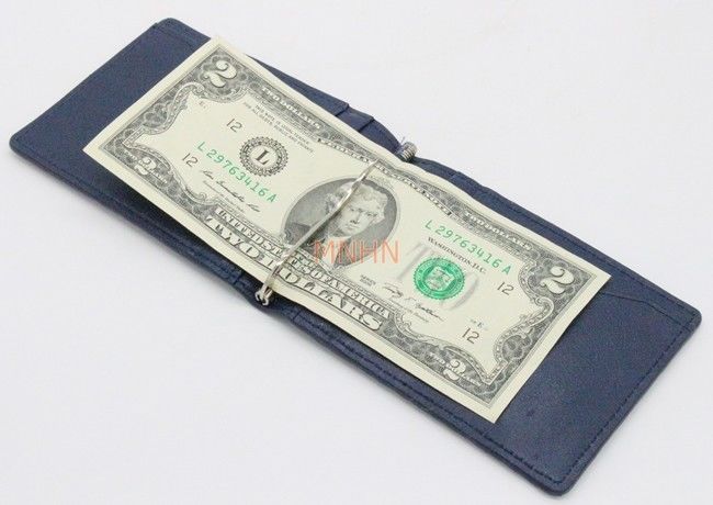 Crocodile Skin Men's Money Clip Belly Leather Wallet Dark Blue Color #KT099