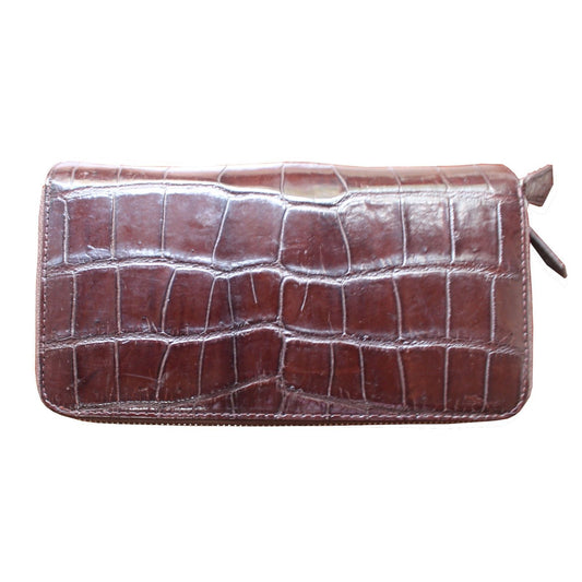 Brown Genuine Alligator ,CROCODILE Skin Leather Men's Zipper Wallets Purse #0406