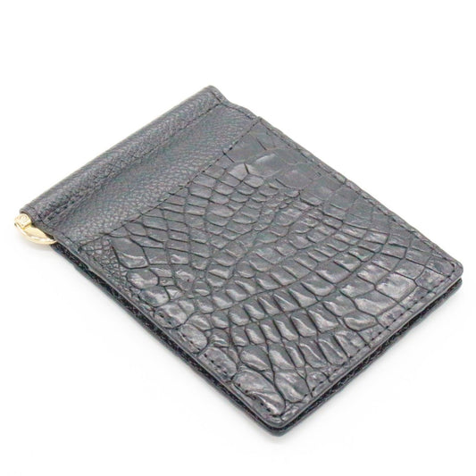 Crocodile Skin Men's Money Clip Belly Leather Wallet Black Color #KT059