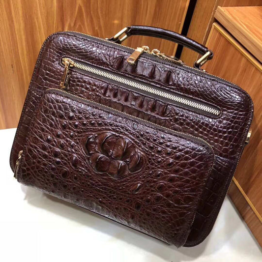 Genuine Crocodile Alligator Skin Leather Soft Men's Briefcase Bag Brown