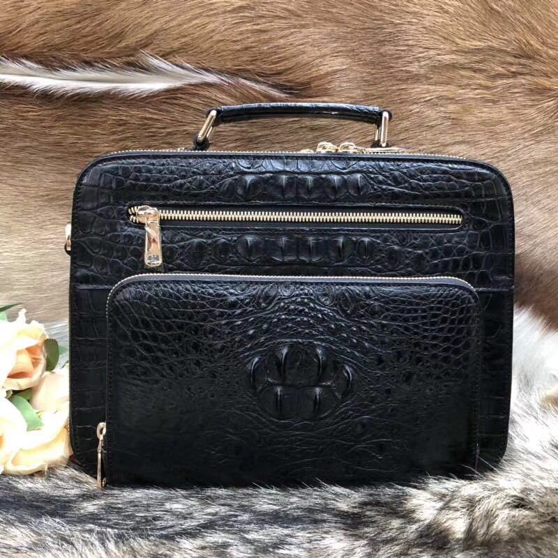Genuine Crocodile Alligator Skin Leather Soft Men's Briefcase Bag Black