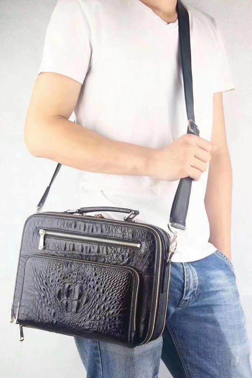 Genuine Crocodile Alligator Skin Leather Soft Men's Briefcase Bag Black