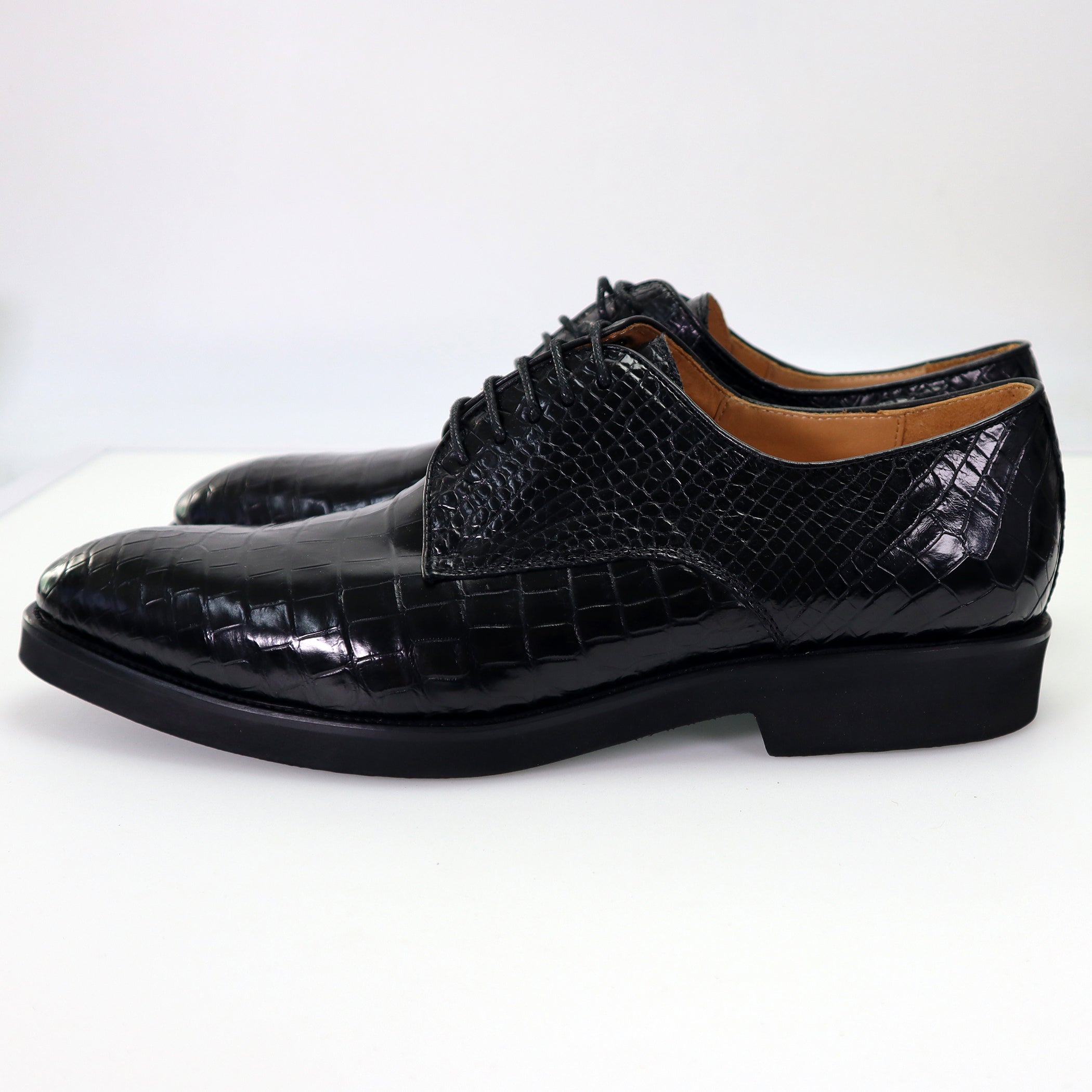 Belly Genuine Alligator Shoes Alligator Derby Perforated Lace-Up Dress Shoes