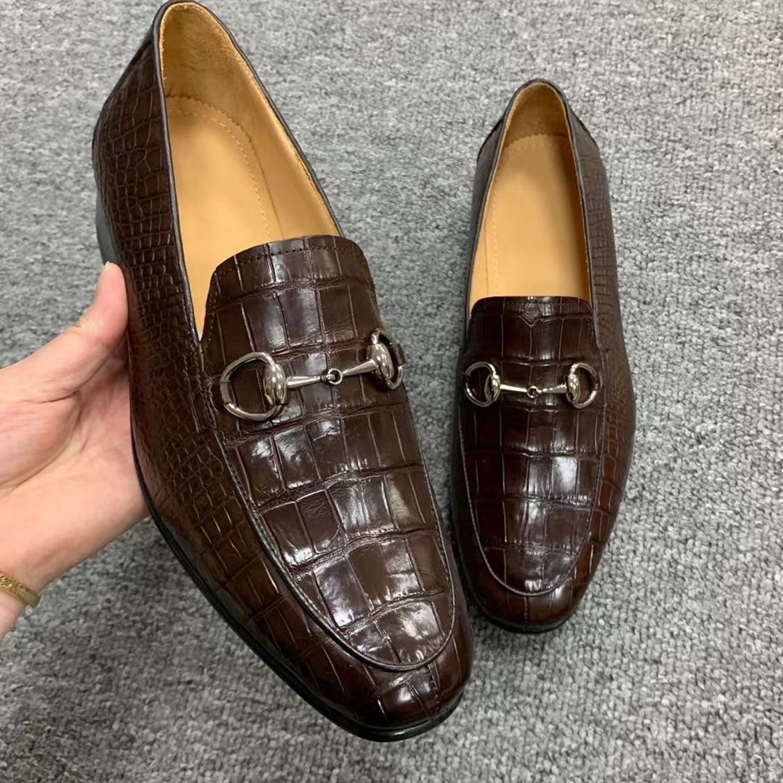 Men's Shoes Genuine Crocodile Alligator Skin Leather Handmade Brown Size 7 - Size 14US #369