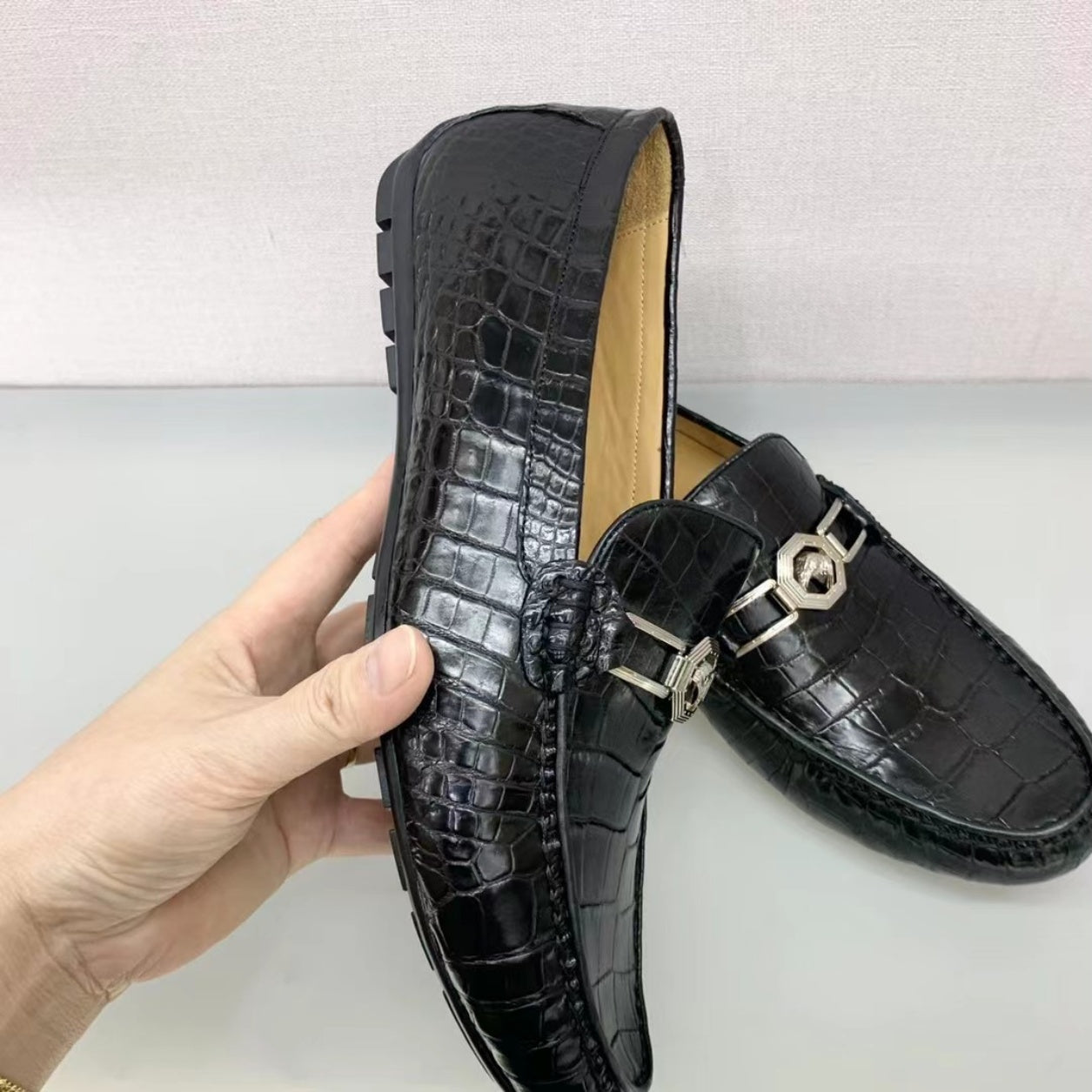 Men's Shoes Genuine Crocodile Alligator Skin Leather Handmade Black, Brown Size 7 - Size 11US #8692