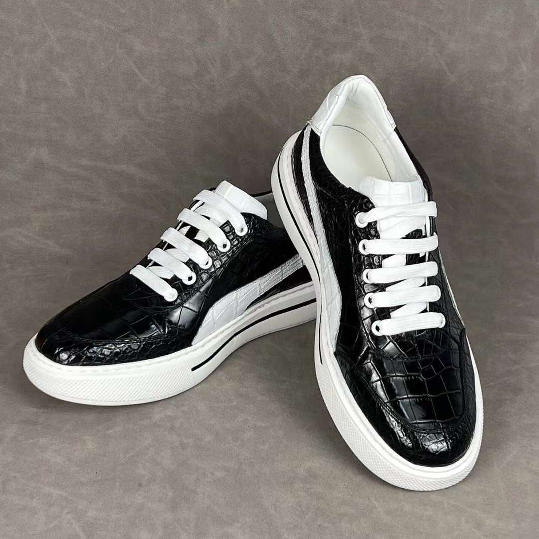 Men’s Shoes Genuine Alligator Leather Sneakers Lace-up Shoes for Men | Black #S592