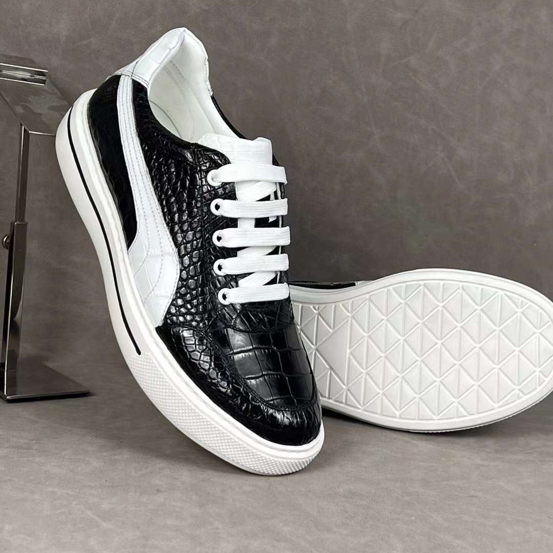 Men’s Shoes Genuine Alligator Leather Sneakers Lace-up Shoes for Men | Black #S592