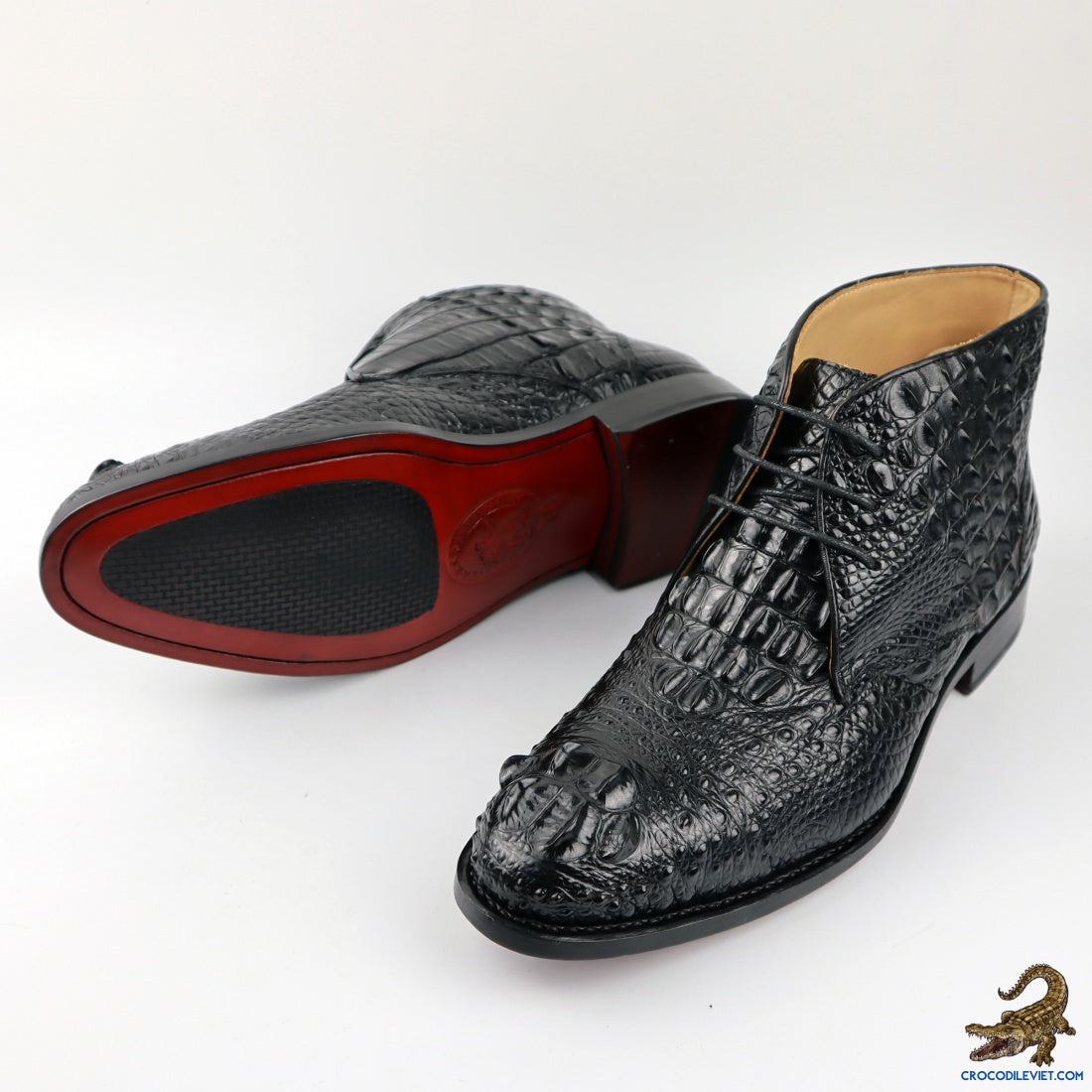 Men's Handcrafted Alligator Crocodile Leather Boots Black
