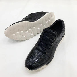 Men’s Shoes Genuine Crocodile Alligator Leather Sneakers Lace-up Walking Shoes for Men | Black #S581