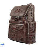 Men’s Genuine Crocodile Skin Backpack, Casual Travel Bag Extra Capacity Casual Dark Brown