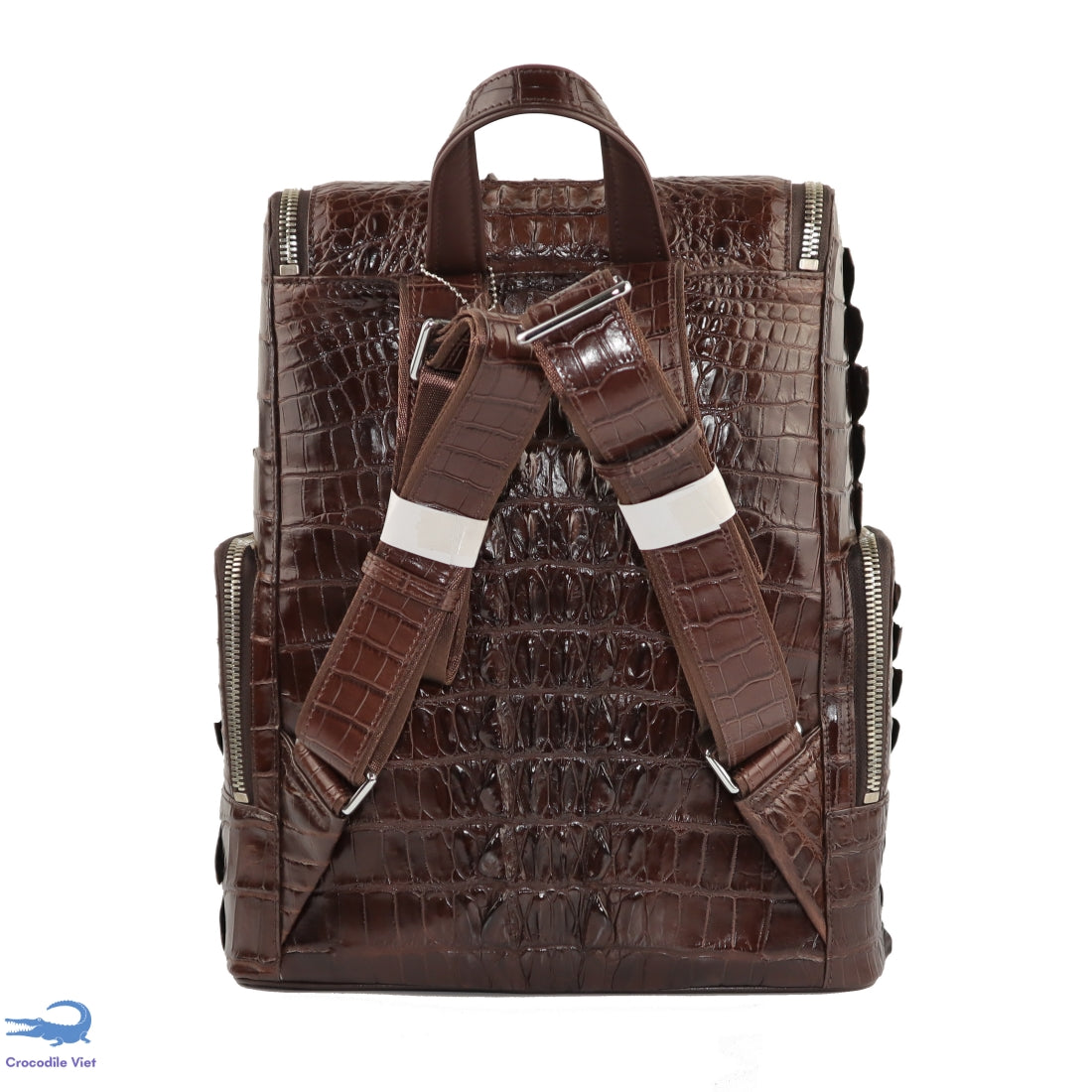 Men’s Genuine Crocodile Skin Backpack, Casual Travel Bag Extra Capacit