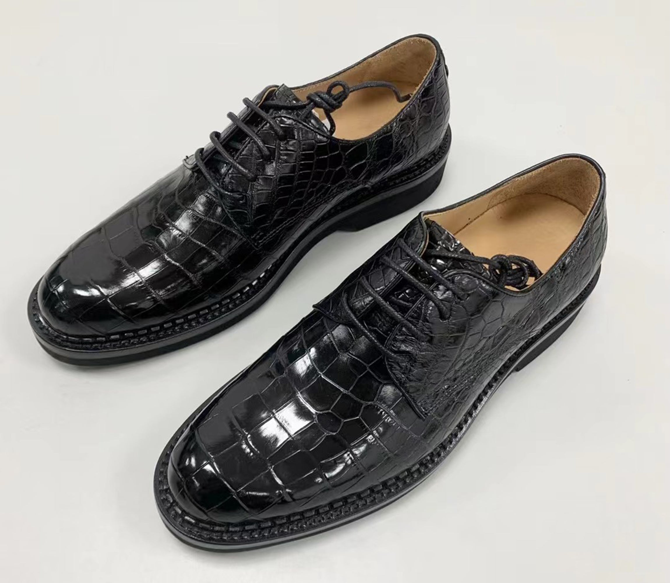 Men's Shoes Genuine Crocodile Alligator Skin Leather Handmade Black Size Size 11US #163