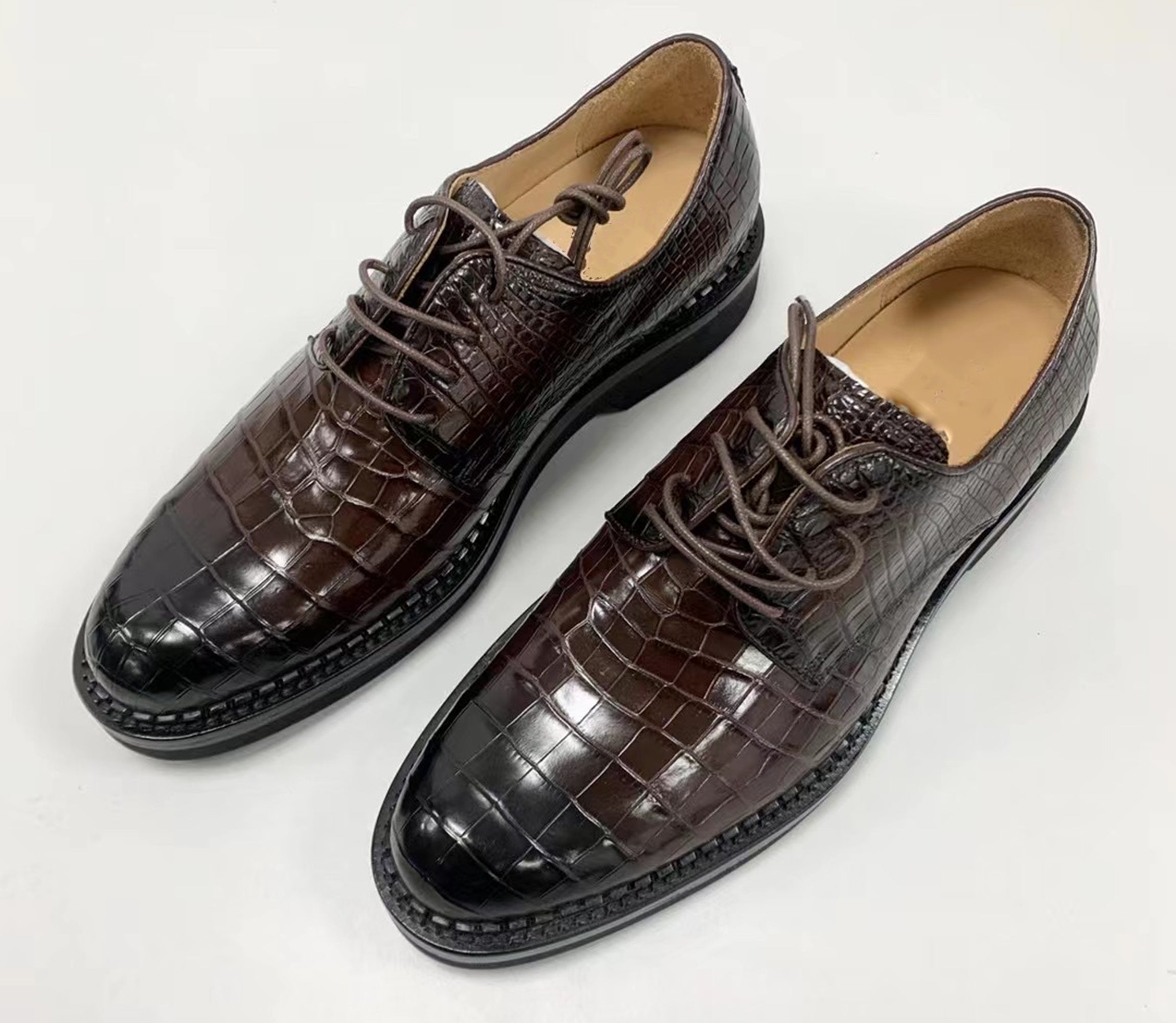 Men's Shoes Genuine Crocodile Alligator Skin Leather Handmade Black Size Size 11US #163 Dark Brown 10