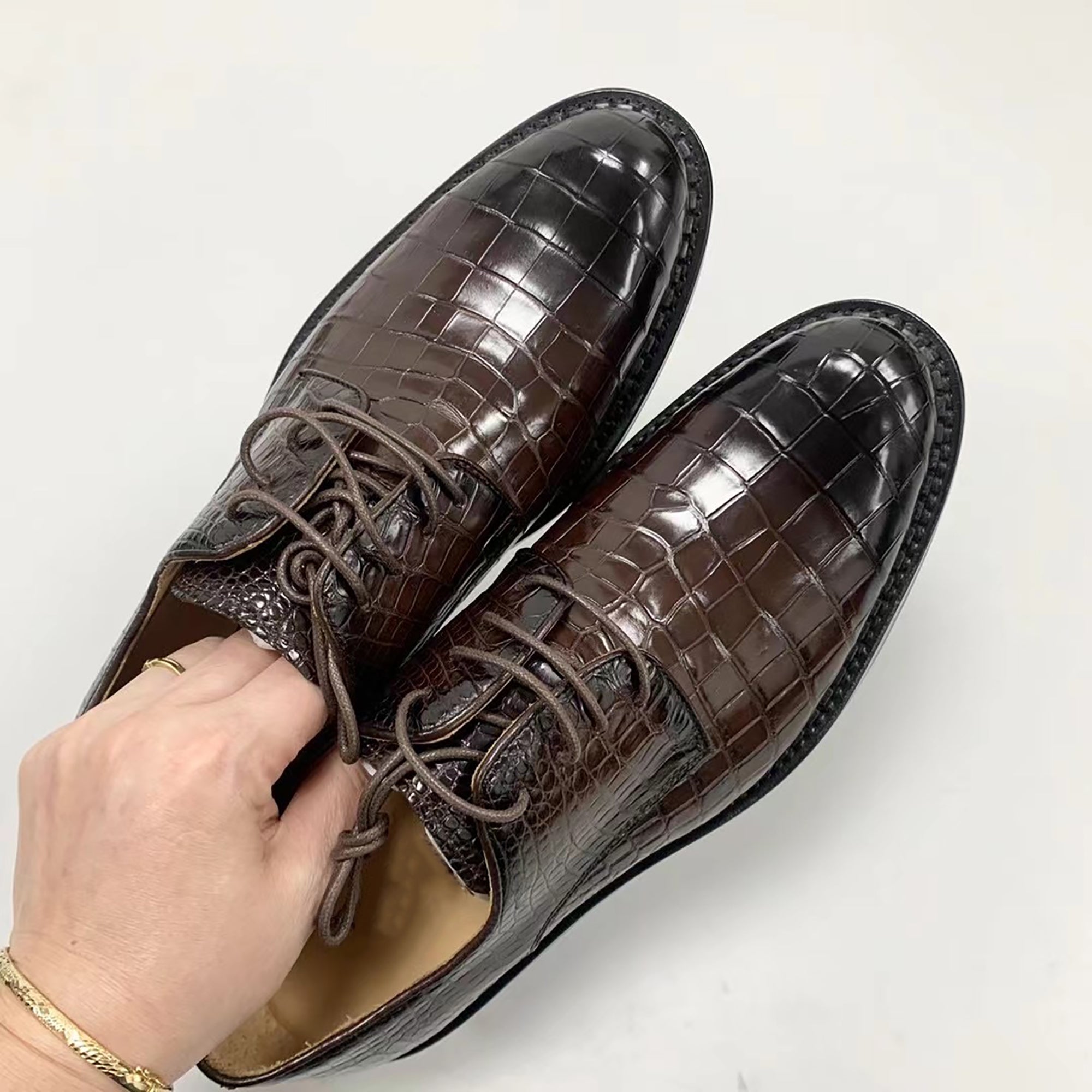 Authentic Real Crocodile Belly Skin 100% Hand Stitched Men Lace-up Dress  Oxfords Genuine Alligator Leather Male Dark Gray Shoes