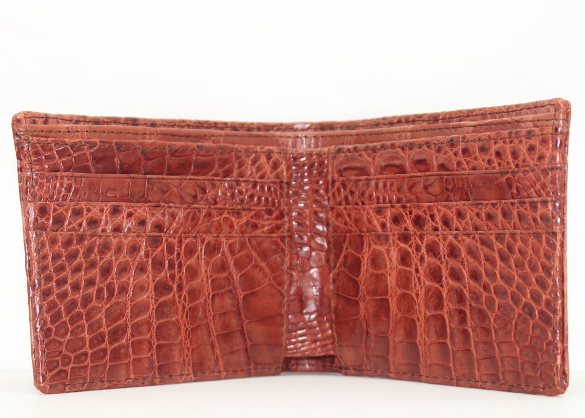 Genuine Real Alligator Crocodile skin Leather Men's Bifold Wallet RED Color  