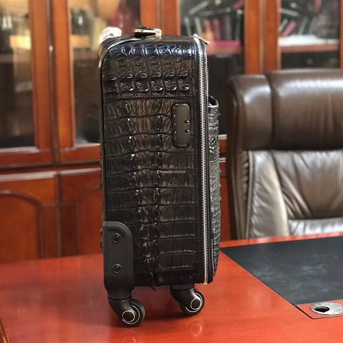 Genuine Crocodile Leather Luggage Bag Business Trolley Briefcase Travel Bag 18"  | Black