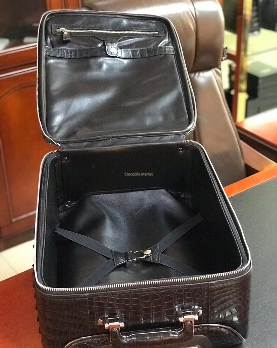 Genuine Crocodile Leather Luggage Bag Business Trolley Briefcase Travel Bag 18"  | Black