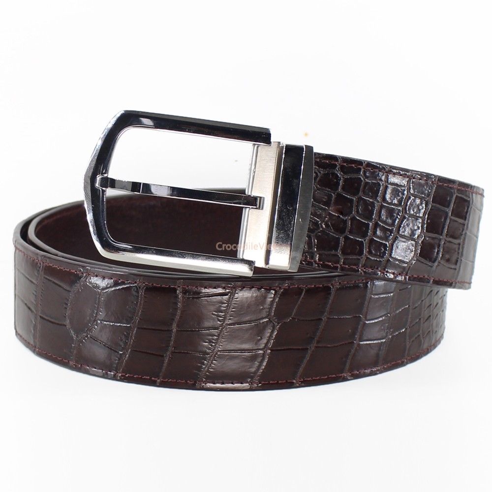 Genuine Crocodile Alligator Skin Leather Handmade Belt Dark Brown, No JOINTED #BD1215