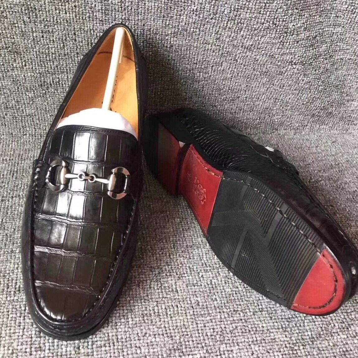Men's Shoes Genuine Crocodile Alligator Skin Leather Handmade Black #0302