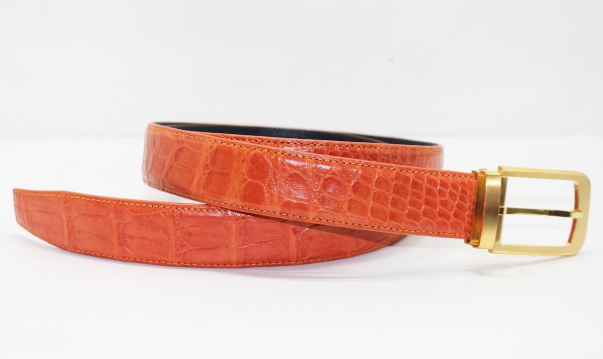 Orange Genuine Alligator CROCODILE Leather Skin Men's Belt, size S-XXL