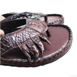Mens Flip-flop Genuine Crocodile Alligator Skin Leather Handmade, Dark Brown