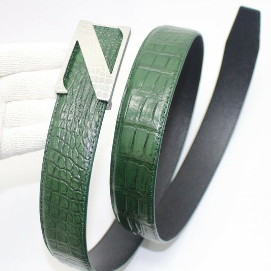 Genuine CROCODILE Belt Skin LEATHER Men's Accessories -W 1.5'', Green, Unjointe