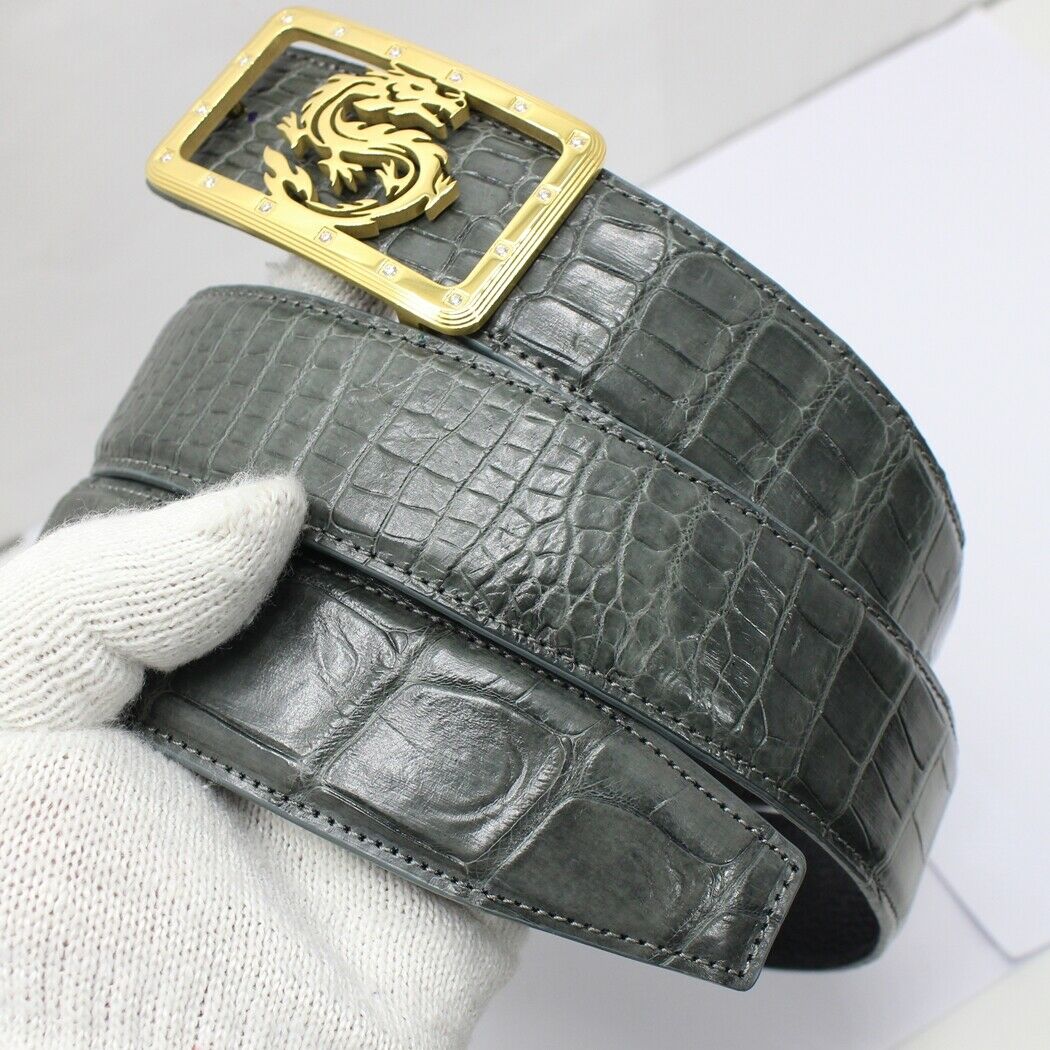 Men's Belt Genuine Crocodile Alligator Skin Leather W4.0cm, WITHOUT JOINTED