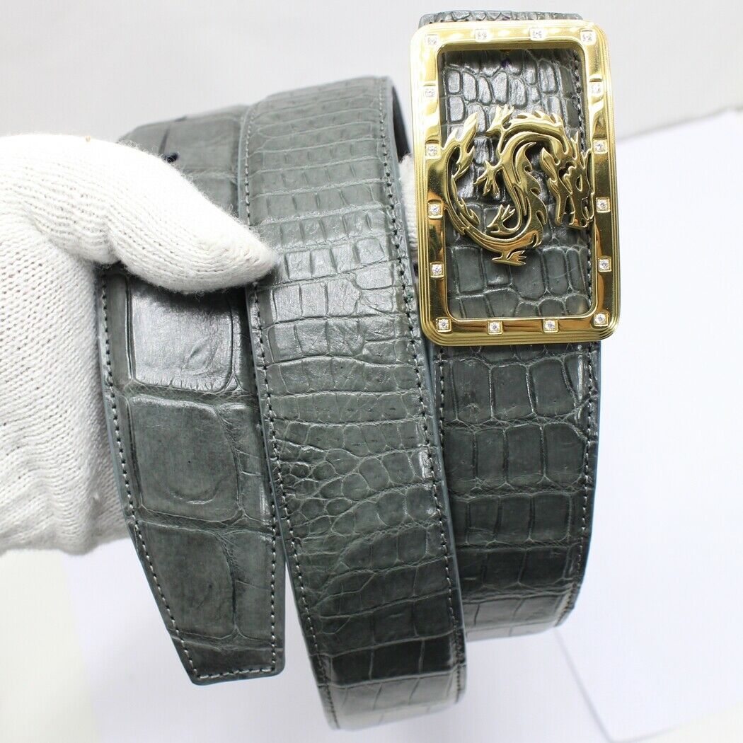 Men's Belt Genuine Crocodile Alligator Skin Leather W4.0cm, WITHOUT JOINTED