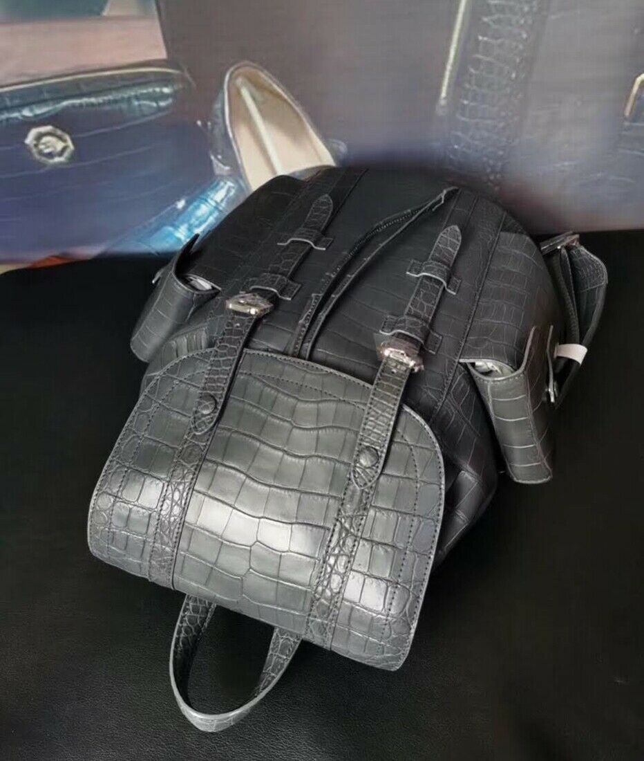 Handcrafted Alligator Skin Leather Backpack Shoulder Bag Travel