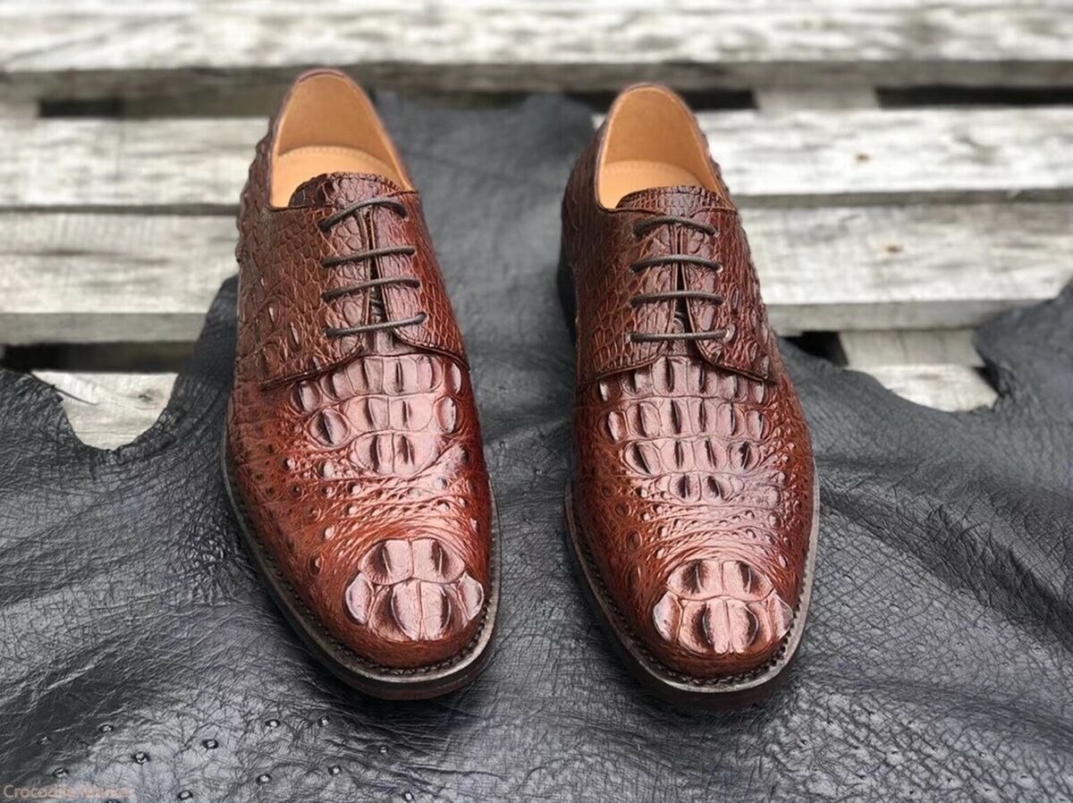 Men's Shoes Genuine Crocodile Alligator Skin Leather Handmade Brown
