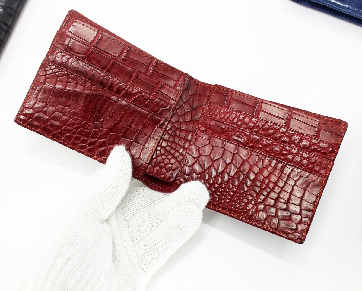 Crocodile Leather Skin Men's bifold wallet DOUBLE SIDE Red Genuine Alligator