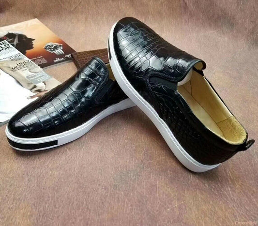 Men's Shoes Genuine Crocodile Alligator Skin Leather Color Black #S1801