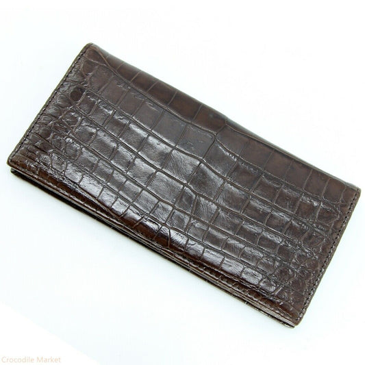 Dark Brown Genuine Crocodile Leather Long Wallet for Men: Handcrafted Elegance