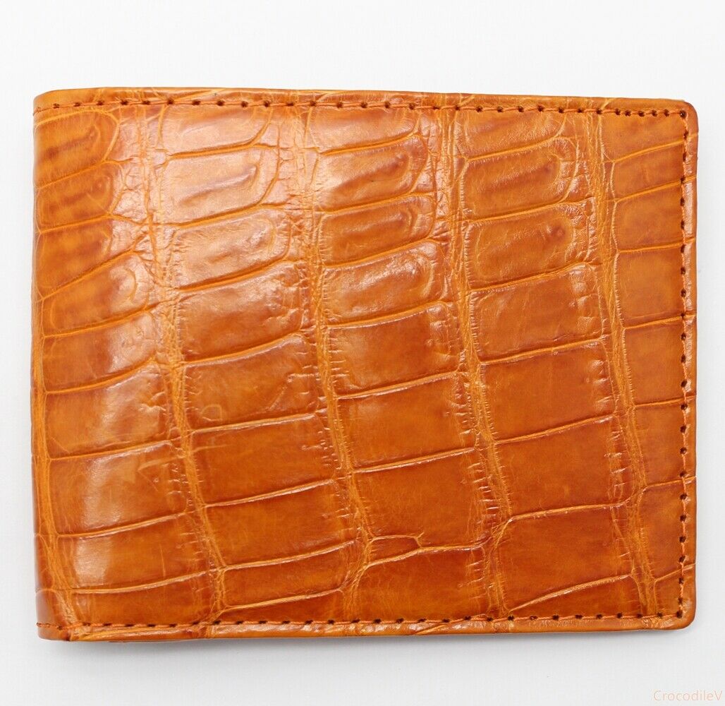 Genuine Alligator Crocodile Skin Handmade Wallet Orange Double Bifold  | eBay